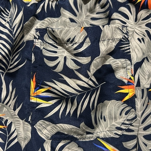 Refinery Republic Swim Shorts XL Trunks Tropical Print Beach Navy Blue Orange - Picture 5 of 8